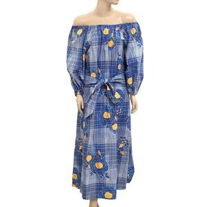 Frances Valentine Bliss Off Shoulder Maxi Dress Striped Floral Printed M 279896